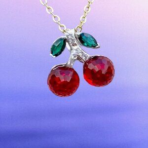 Sterling Silver with Swarovski Crystal Cherries Necklace Pendant